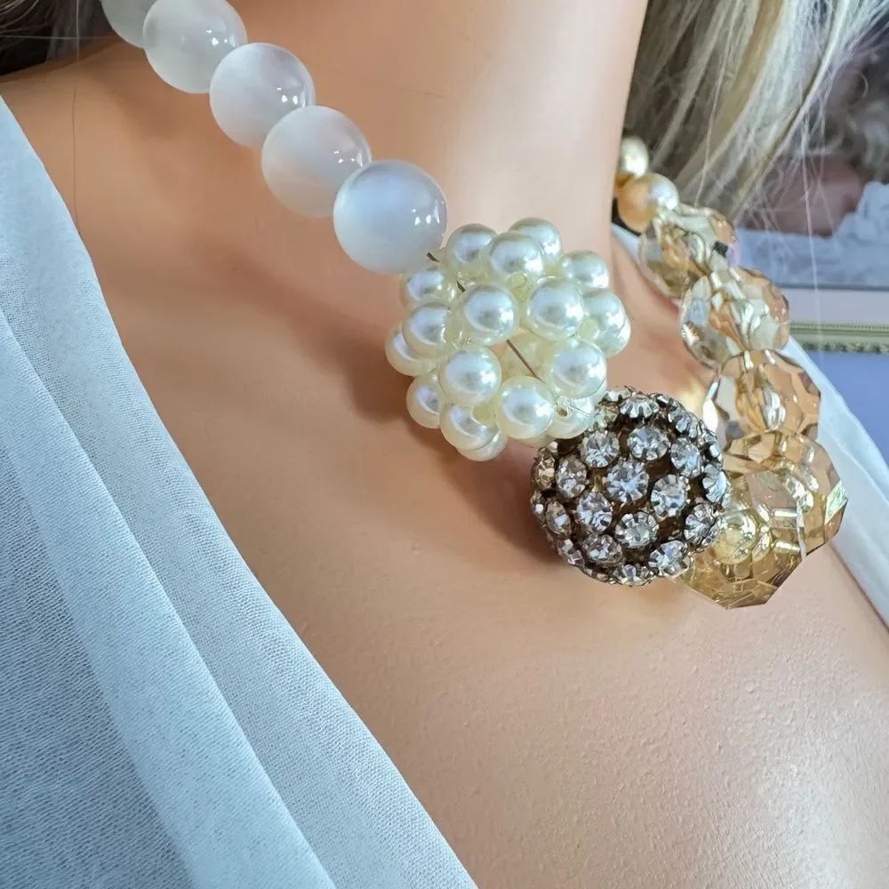 Zara Gold and Cream Statement Necklace with Crystal Accents